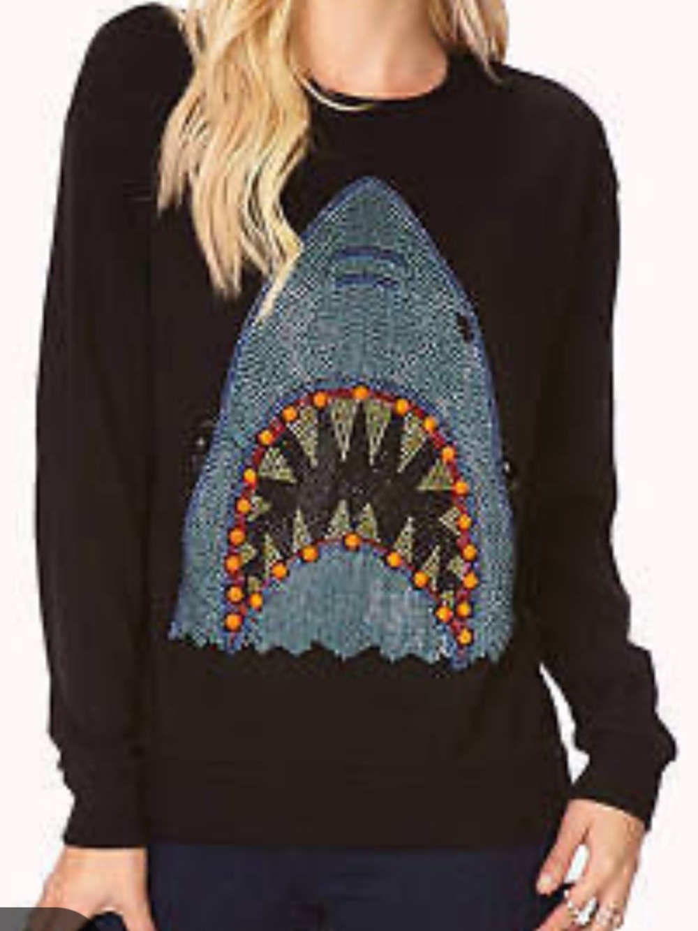 Forever 21 Black Rhinestone Shark Spike Sweatshirt